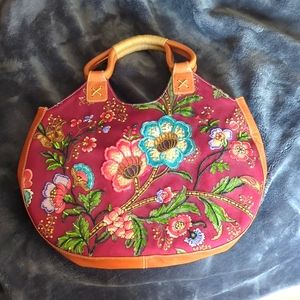 Isabella Fiore floral embroidered leather canvas sequined purse hobo